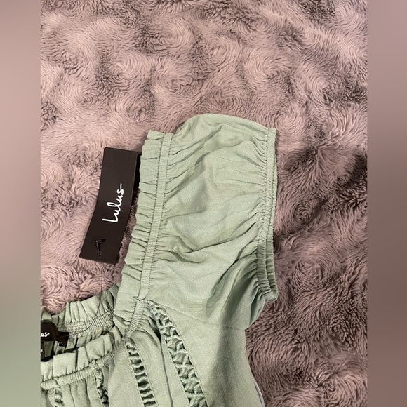 Lulus Wisteria Sage Green Embroidered Off-the-Shoulder Mini Dress - Picture 6 of 7